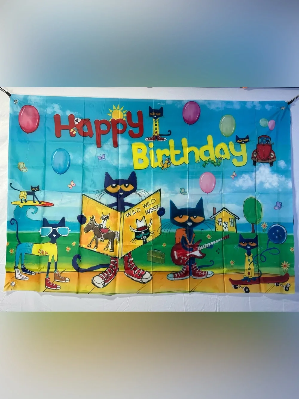 Pete The Cat Happy Birthday Backdrop Banner 5x3Ft.